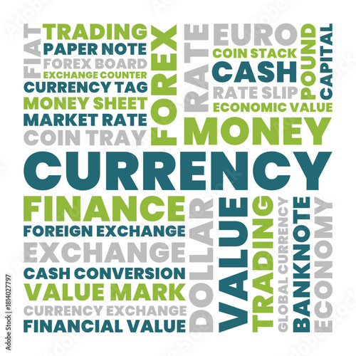 Currency word cloud concept, finance money and global currency trading tag cloud