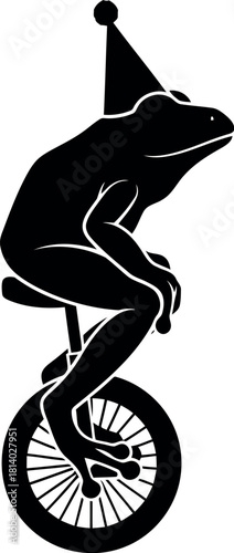 Circus frog riding unicycle silhouette