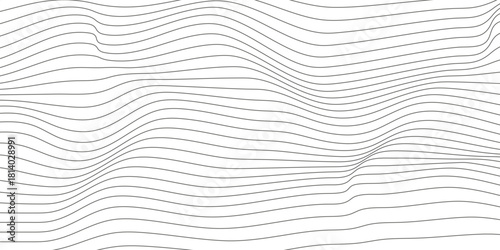 Abstract Wavy Line Background – Black Contour Flow on White