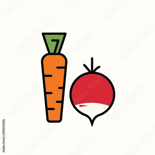 Orange carrot and red radish simple flat icon vegetable