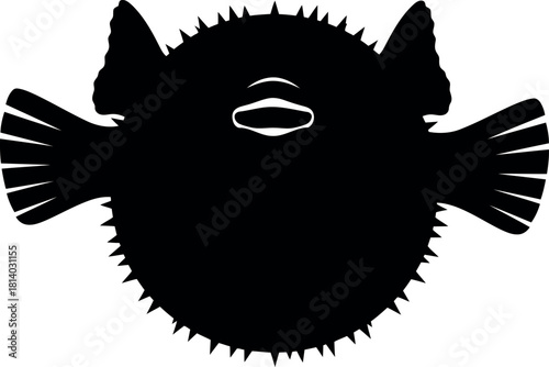 Black pufferfish silhouette marine life icon