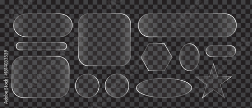 Liquid glass smartphone interface isolated. White ui light frame square and circle banner with shine stroke. Control center widget for smartphone and web app, vector illustration.