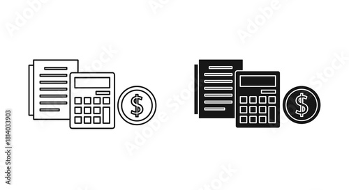 Financial Accounting with Calculator and Documents Illustrating Budgeting and Bookkeeping for Business Professionals, Taxes, Banking and Investment Strategies in a Modern Style Presentation, Financial
