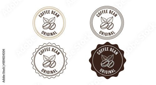 Original Coffee Bean Stamp Designs for Branding & Packaging, Featuring Hand-Drawn Style Illustrations on a White Background: Premium Quality Badge Icons for Cafe Marketing Materials and Product Label