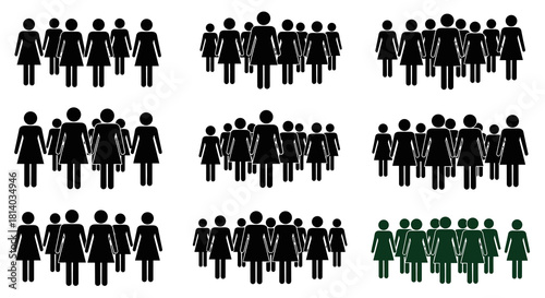 Diverse Groups of People Illustration Pictograms Representing Teamwork and Community Togetherness in Business and Social Contexts, Standing in Solidarity for Presentations, Websites, Marketing, Green