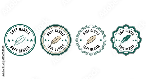 Soft Gentle Product Labels for Natural Skincare Marketing: Vintage Style Badges with Feathers & Stars for Delicate Organic Baby Products, Hypoallergenic Soaps, Eco-Friendly Textiles & Healthcare Packa
