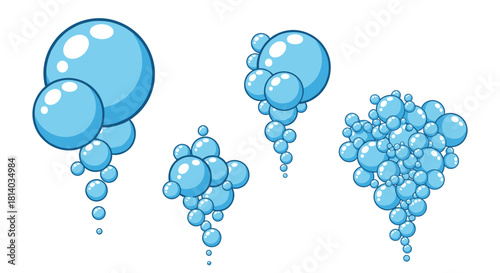 Cartoon Bubbles Ascending Upwards: Sparkling Bath Soap, Clean Water Simulation Graphics for Children's Education & Animated Presentations, Freshness & Purity, Modern Aquatics, Light Blue, Upward Motio