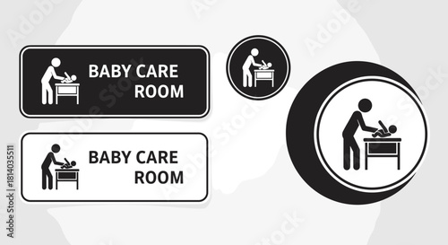 Baby Care Room Signage for Public Restrooms: Vector Icons Set Illustrating Facility for Infant Changing and Parental Support, Ideal for Airport, Mall, and Healthcare Settings, Clean and Modern Design