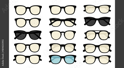 Eyeglasses Collection Displayed on White Background for Optometry and Vision Correction Marketing, Featuring Diverse Styles, Shapes, and Frame Designs, Suitable for Online Catalogs, Healthcare, Style