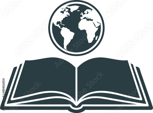 An open book, from which a globe appears. A symbol of global learning, global knowledge, the "race for retraining" and endless development.