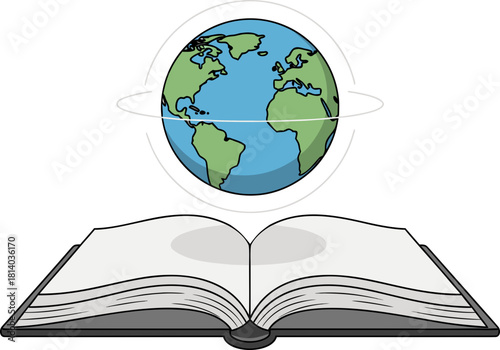 An open book, from which a globe appears. A symbol of global learning, global knowledge, the "race for retraining" and endless development.