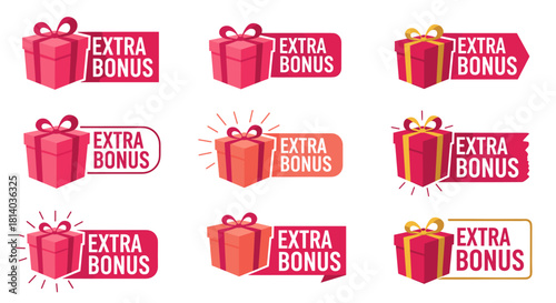Vibrant Extra Bonus Gift Box Vector Graphics: Presenting Exclusive Rewards, Promotions, and Incentives for Business Growth, Marketing Campaigns, and Special Offers with Eye-Catching Visuals for Advert