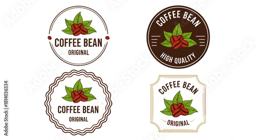 Artisanal Coffee Bean Logos for Branding Marketing Materials, Featuring Vintage Style Emblems with Coffee Leaves and Beans for Cafe Design and Original Gourmet Product Presentation, Perfect for Advert