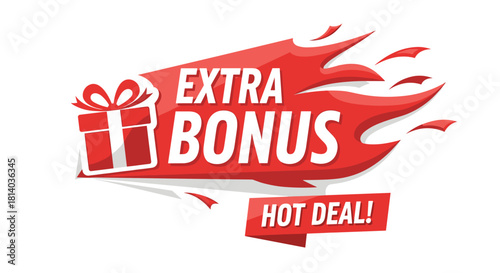 Eye-Catching Extra Bonus Hot Deal Announcement with Gift Box for Marketing Campaigns, Promotions, and Special Offers, Emphasizing Value, Benefits, and Consumer Excitement in Commercial Advertising, Re