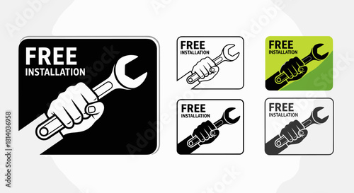 Free Installation Service Concept Illustration: Hand Holding Wrench Ready for Plumbing or Mechanical Work, Vector Graphics for Repair, Maintenance, Promotional Material, Website, Modern Design, Profes
