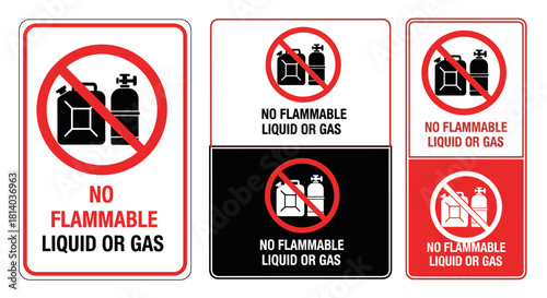 No Flammable Liquid or Gas Signage: Warning Against Hazardous Materials in Industrial Environments, Ensuring Safety and Compliance with Regulations for Workplace Protection, Presentation-Ready Graphic