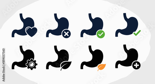 Stomach Health and Wellness Evaluation Icons: Digital Symbols Representing Digestive Care, Gastric Function, and Medical Assessment in Modern Healthcare Environment for Online Presentations & Website