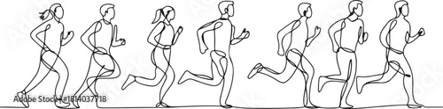 Continuous Line Art of People Running and Jogging. line icon-continuous line drawing. one line Icon drawing with white background