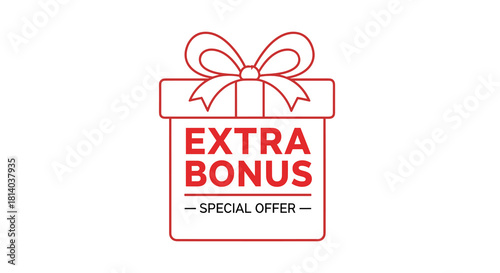 Festive Extra Bonus Special Offer:  A Red Outline Gift Box with Bow Presenting a Unique Promotion in a Minimalist Style for Ecommerce Marketing Campaigns and Holiday Season Sales, an Excellent Design