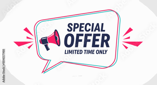 Eye-Catching Special Offer Announcement with Megaphone for Marketing Campaign, Announcing Limited Time Deal for Sales Promotion, Advertising a Discount with Vibrant Colors, Conceptual Vector Design fo