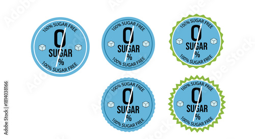 Zero Sugar Labels for Healthy Food Marketing in Modern Blue & Green, Promoting Diet & Wellness for Health-Conscious Consumers, Ideal for Advertising & Packaging Design with Clean, Professional Style,