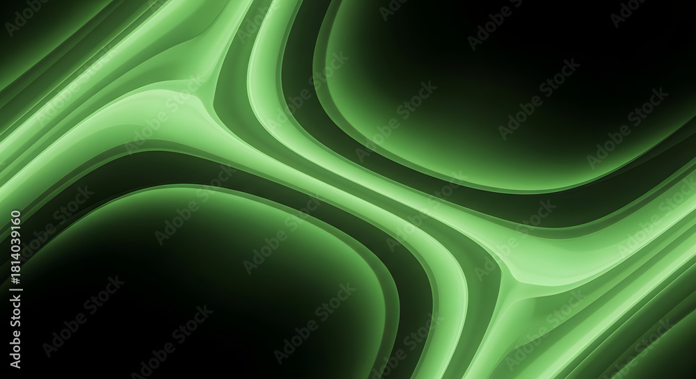Obraz premium A vibrant display of neon green light waves creating a dynamic and abstract pattern against a dark backdrop