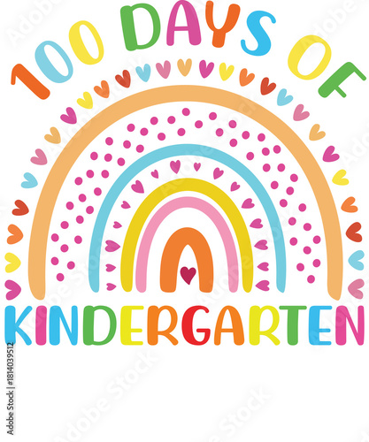 100 Days of Kindergarten Rainbow Love leopard pattern tshirt designs for teacher student boy girl gift tee shirt for party graduation summer.
