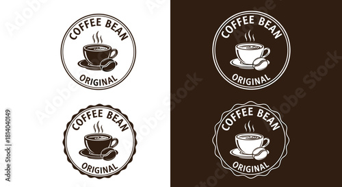 Authentic Coffee Bean Logo Design Set for Cafe Branding: Original Vintage Cup and Bean Graphic for Marketing, Menus, and Promotion – Retro Style Insignia for Premium Coffee Products and Business, Rest