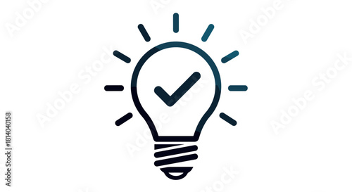 Lightbulb Idea Checkmark Icon Symbolizing Innovation and Solution Validation on White Background: A Conceptual Illustration for Business, Technology, and Creative Problem-Solving in Marketing, Website