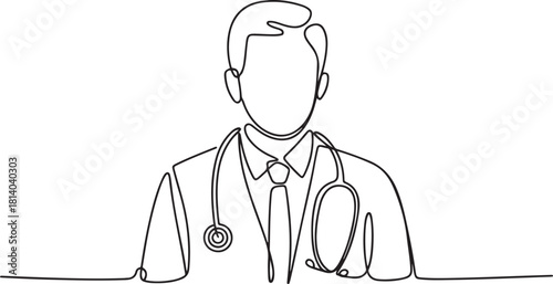 Doctor with Stethoscope Line Art. line icon-continuous line drawing. one line Icon drawing with white background