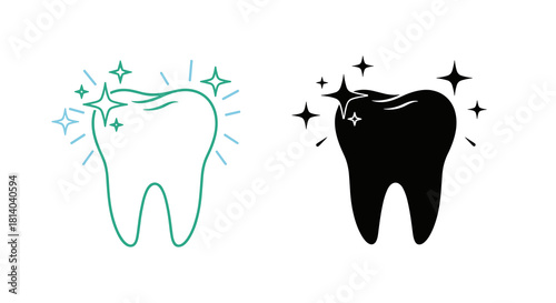 Sparkling Clean Tooth Icons for Dental Health Promotion, Fresh Breath Assurance and Oral Hygiene Awareness on White Backdrop, Professional Dentistry Illustrations for Marketing and Advertising with Sh