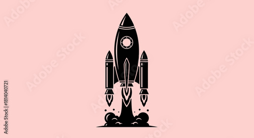 Rocket Ship Launch Silhouette Vector Icon Illustration