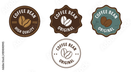 Coffee Bean Badges Collection: Vintage Style Labels for Branding and Promotion - Featuring Original and High-Quality Designs for Cafe Marketing, Product Packaging, and Food Industry Advertising, Rusti