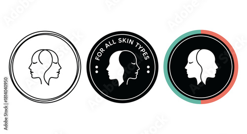 Illustrative Icons Promoting Skincare for All Skin Types: Minimalist Graphics Representing Diverse Beauty and Inclusion in the Cosmetics Industry, Ideal for Modern Marketing Materials, Health & Wellne