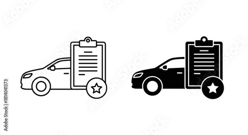 Car Inspection Report Delivery Service: Vehicle Checklist Review with Star Rating Icon for Automotive Business, Appraisal, Modern Transportation & Automotive Industry Service, Evaluation Audit