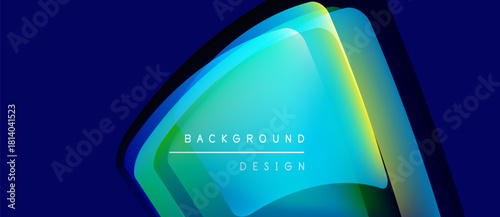 Abstract fluid shapes overlap, creating vibrant gradients. Blue dominates with green, yellow highlights. Text reads background design. Modern aesthetic.