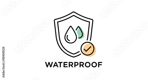 Waterproof Protection Verified Icon Graphic Concept for Product Assurance, Modern Design. Shield Symbol with Water Drops Checked for Durability and Reliability in Vector Illustration, Suitable for Mar