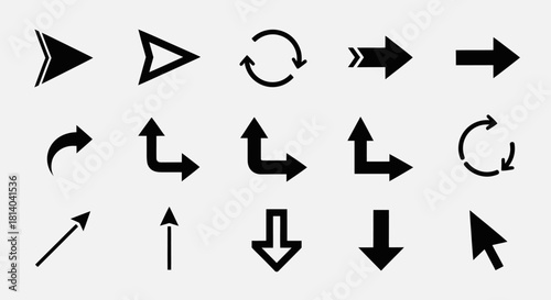 Collection of Black Arrows Pointing in Various Directions on a White Background