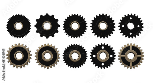 Mechanical Gears Arrangement Illustrating Engineering Concepts in Technological Innovation, Industry Machinery, Automotive Design, with Steampunk Style on White Background for Presentations & Graphics