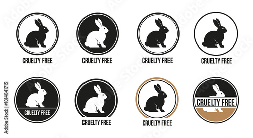 Cruelty-Free Beauty Product Icons Set: Ethical Rabbit Symbols for Vegan Cosmetics and Sustainable Skincare Packaging, Highlighting Conscious Consumerism and Animal Welfare in Modern Marketing Material