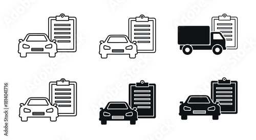 Car Inspection Checklist Icons Set Depicting Vehicle Assessment and Maintenance for Automotive Businesses, Transportation Services, and Insurance Documents, Promoting Road Safety in a Modern, Professi
