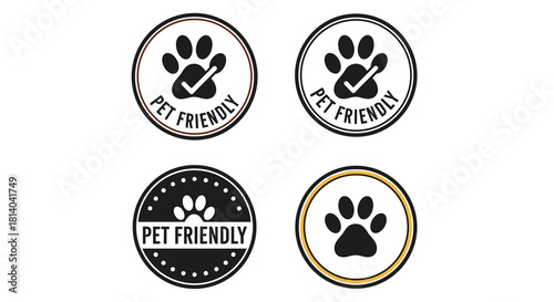 Pet Friendly Symbol Set for Welcoming Establishments: A Collection of Paw Print Icons signifying Animal Acceptance in Business, Tourism, & Hospitality Environments, Promoting Inclusivity with Modern,
