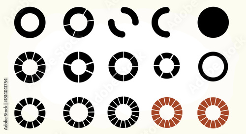 Circular Chart Elements for Data Visualization & Presentation Design: Diagram Components Showing Segments & Progress for Business Analytics, Technology, Education, Innovation, Modern Professional Proj