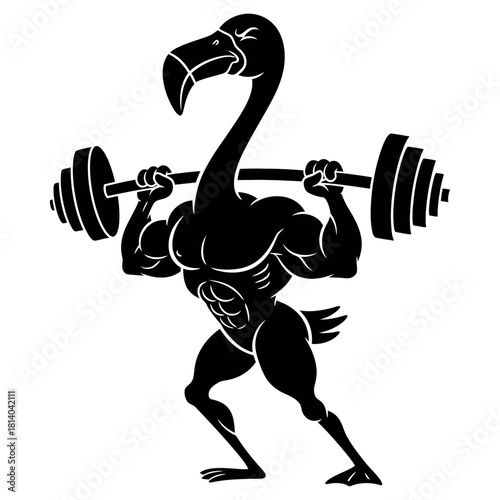 Strong Flamingo Bodybuilder Squatting with Barbell Vector Mascot