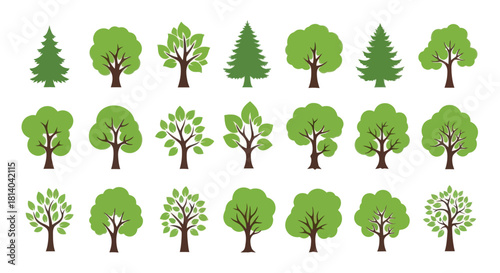 Collection of various tree illustrations for natural and ecological themed designs