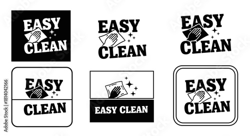 Easy Clean Icon Set Vector Illustration, Surface Cleaning Hand Wiping, Symbol for Disinfectant Product Promotion, Black and White Cleaning Solution Graphic Resource, Sanitary Wipe Logo Designs, Househ