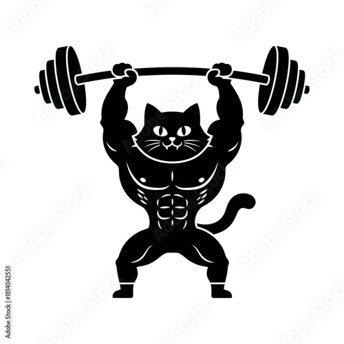 Muscular Cat Feline Bodybuilder Overhead Press Gym Vector Mascot