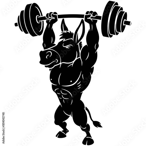 Strong Donkey Mule Bodybuilder Overhead Press Barbell Vector Logo