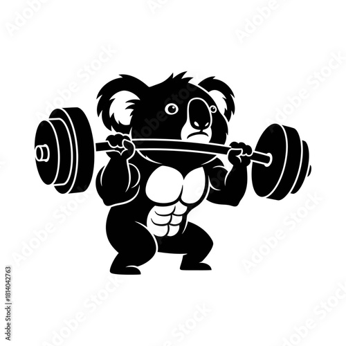 Strong Koala Bear Bodybuilder Squatting with Barbell Vector Mascot