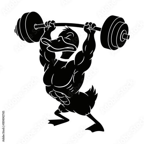 Strong Duck Bird Bodybuilder Overhead Press Barbell Vector Mascot